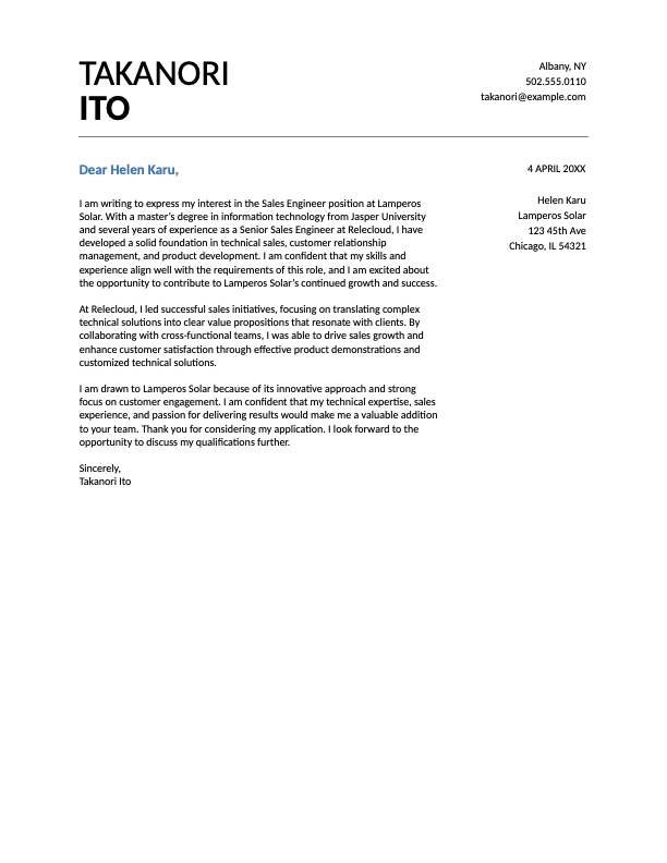 Basic sales cover letter